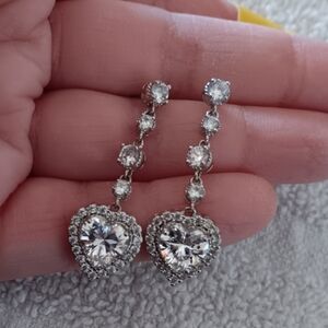 Elegant Silver Heart Drop Earrings